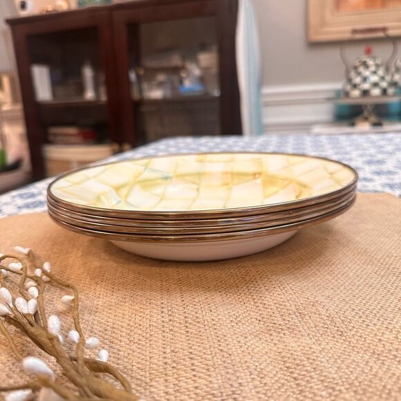 MacKenzie-Childs 4 Piece Pasta Bowl in Parchment Check Pattern - Picture 2 of 11